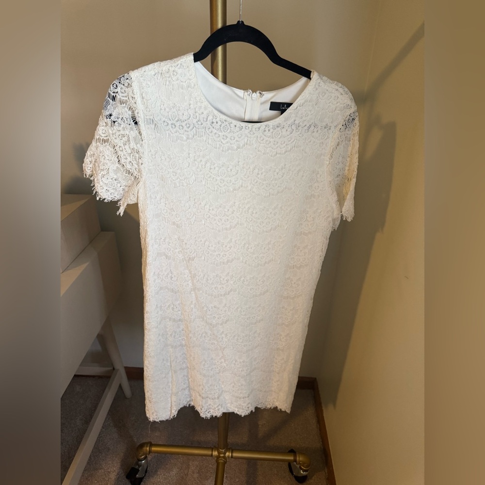 Lulu's Take Me to Brunch Ivory Lace Shift Dress - Size Large